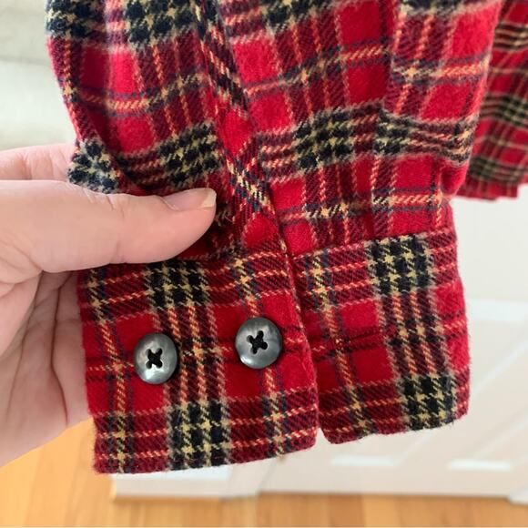 Vntg Holiday Tartan Red Plaid Flannel Long Sleeve Button Down Velvet Collar - Picture 4 of 8